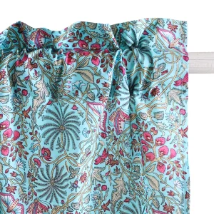 Beautiful Floral Print Window Curtain Turquoise - Image 3