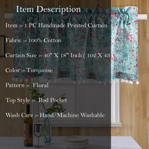 Beautiful Floral Print Window Curtain Turquoise - Image 4