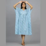 Blue Abstract Print Short Kaftan Dress - Image 2