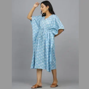 Blue Abstract Print Short Kaftan Dress - Image 3