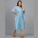 Blue Abstract Print Short Kaftan Dress