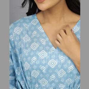 Blue Abstract Print Short Kaftan Dress - Image 4