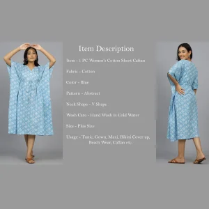 Blue Abstract Print Short Kaftan Dress - Image 7