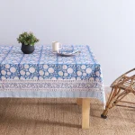 Blue Floral Print Tablecloth With Napkins Set