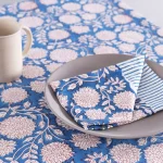 Blue Floral Print Tablecloth With Napkins Set - Image 4
