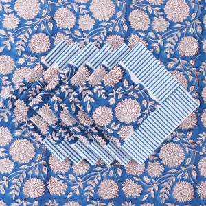 Blue Floral Print Tablecloth With Napkins Set - Image 5