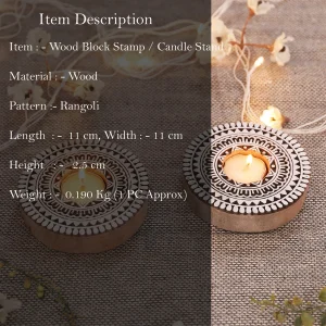 Candle Holders Set of 2 PC Wooden Block Printing Stamp - Image 3