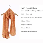 Crepe Silk Neck Wrap Yellow Floral Print Scarves - Image 5