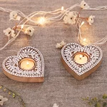 Dining Table Decoration Wood Block Heart Candle Holder