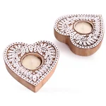Dining Table Decoration Wood Block Heart Candle Holder - Image 4