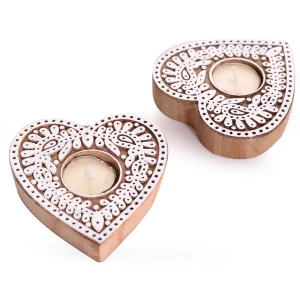 Dining Table Decoration Wood Block Heart Candle Holder - Image 4