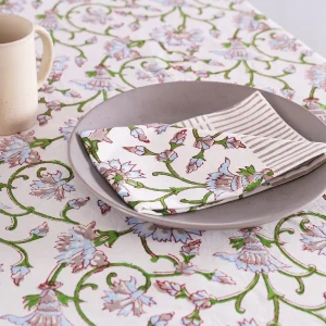 Floral Print Cotton Fabric Dining Table Cover With Napkins - Image 5