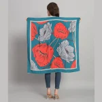 Green & Red Floral Printed Scarf Women Crepe Silk Fabric - Image 2