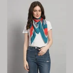 Green & Red Floral Printed Scarf Women Crepe Silk Fabric