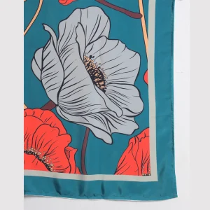 Green & Red Floral Printed Scarf Women Crepe Silk Fabric - Image 5