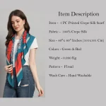 Green & Red Floral Printed Scarf Women Crepe Silk Fabric - Image 8