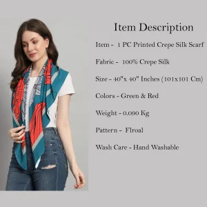 Green & Red Floral Printed Scarf Women Crepe Silk Fabric - Image 8