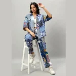Handmade Blue Patchwork Oversized Shirt & Trousers Set