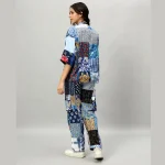 Handmade Blue Patchwork Oversized Shirt & Trousers Set - Image 7