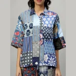 Handmade Blue Patchwork Oversized Shirt & Trousers Set - Image 5