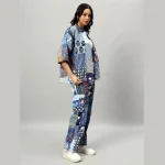 Handmade Blue Patchwork Oversized Shirt & Trousers Set - Image 3
