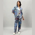 Handmade Blue Patchwork Oversized Shirt & Trousers Set - Image 2