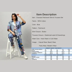 Handmade Blue Patchwork Oversized Shirt & Trousers Set - Image 8