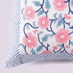 Home Decor Hand Block Print Cushion Cover Pink Floral - Image 3