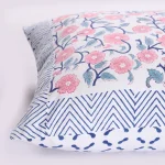 Home Decor Hand Block Print Cushion Cover Pink Floral - Image 4