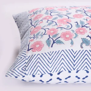 Home Decor Hand Block Print Cushion Cover Pink Floral - Image 4