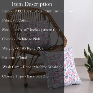Home Decor Hand Block Print Cushion Cover Pink Floral - Image 6