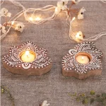 Home Decorative Mandala Lotus Candle Holder Wooden Block