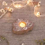 Home Decorative Mandala Lotus Candle Holder Wooden Block - Image 2