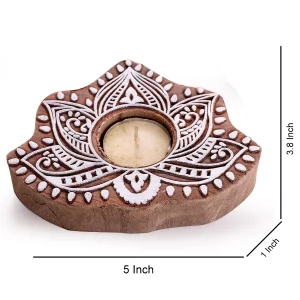 Home Decorative Mandala Lotus Candle Holder Wooden Block - Image 4