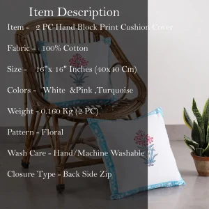 Home Sofa Decor Hand Block Floral Print Cotton Cushion Cover - Image 6