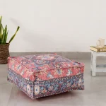 Indian Cotton Kilim Ottoman Pouf Cover Brown Abstract