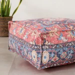 Indian Cotton Kilim Ottoman Pouf Cover Brown Abstract - Image 2