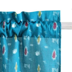 Indian Handmade Teal Green Ikat Print Window Curtain - Image 4