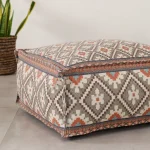 Gray Kilim Ottoman Pouf Cover With Filled With Thermocol Beans - Image 2