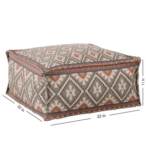 Gray Kilim Ottoman Pouf Cover With Filled With Thermocol Beans - Image 5