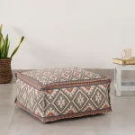 Gray Kilim Ottoman Pouf Cover With Filled With Thermocol Beans
