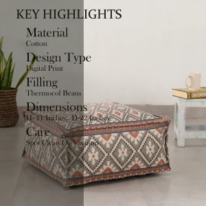 Gray Kilim Ottoman Pouf Cover With Filled With Thermocol Beans - Image 6