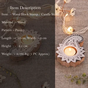 Indian Wood Printing Stamps Paisley Candle Holder - Image 3