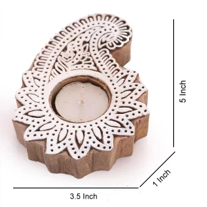 Indian Wood Printing Stamps Paisley Candle Holder - Image 4