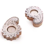 Indian Wood Printing Stamps Paisley Candle Holder - Image 5
