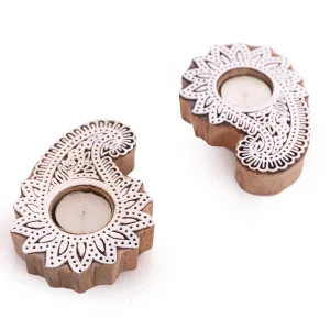 Indian Wood Printing Stamps Paisley Candle Holder - Image 5