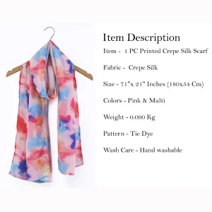 Ladies Soft Silk Crepe Scarf Pink Tie Dye Print Stole - Image 5