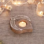 Leaf Wooden Printing Block With Tea Light Candle Holder - Image 2