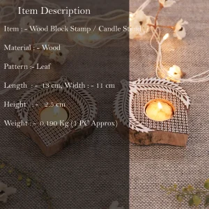 Leaf Wooden Printing Block With Tea Light Candle Holder - Image 3