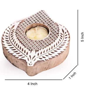 Leaf Wooden Printing Block With Tea Light Candle Holder - Image 5